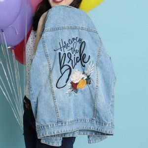 Here comes the bride denim jacket embroidered